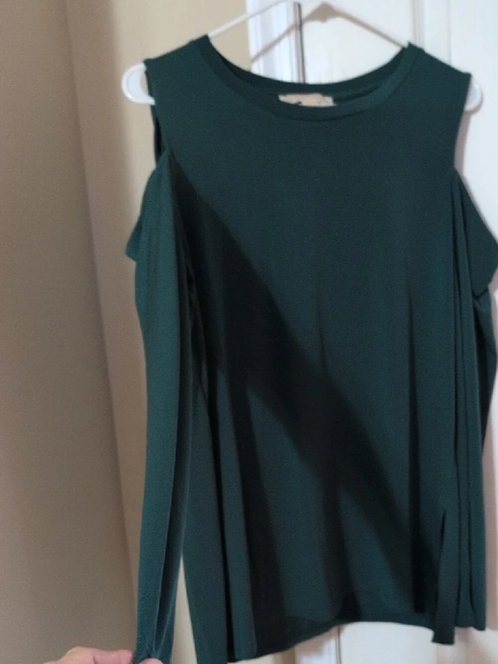 Michael Kors Dark Green Cold-Shoulder Long Sleeve Shirt